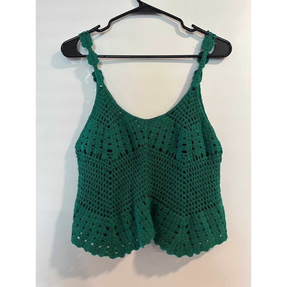 Rebellion Green Crochet Camisole Top Womens Medium Boho Festival Knit Tank - Picture 3 of 4